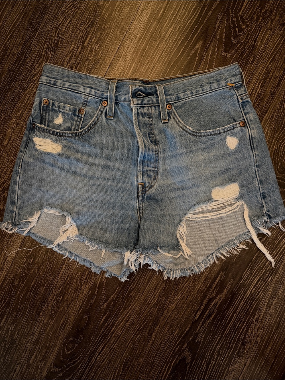 Levi's Light Blue Distressed Denim Cutoff Shorts